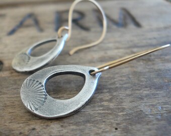 Daybreak Earrings - Handmade. Mixed Metal. 14kt Goldfill & Oxidized fine recycled silver