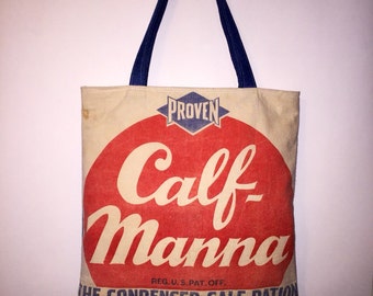 Vintage Feed Bag Feed Sack And Denim Purse Tote Shoulderbag Proven Calf Manna Upcycled Fashion