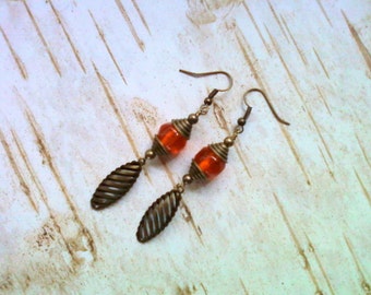 Orange and Brass Earrings (1710)