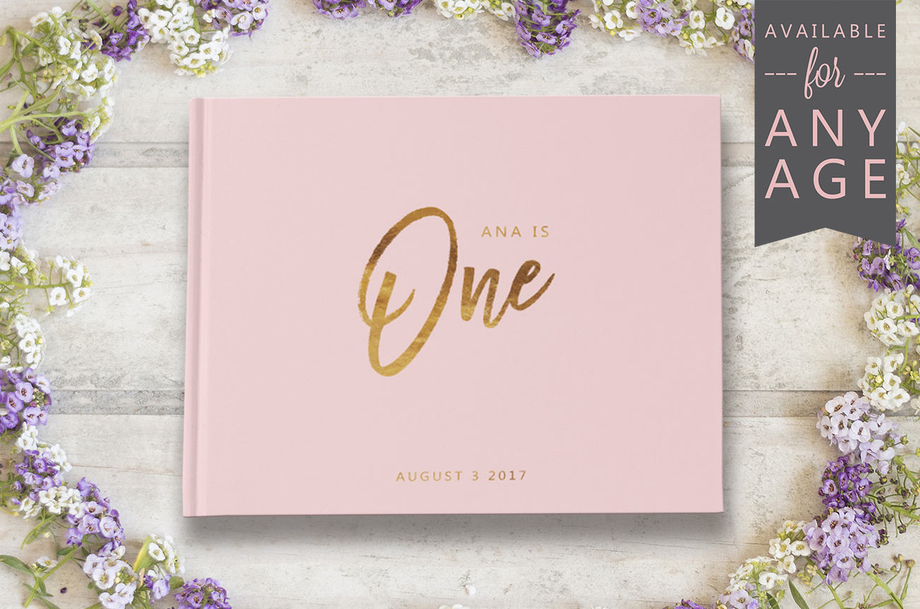 First Birthday Guest Book Pink and Gold First Birthday Baby