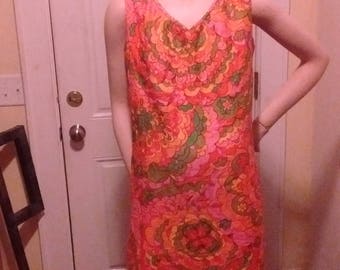 Psychedelic Vintage Sleeveless V-Neck Cotton Dress