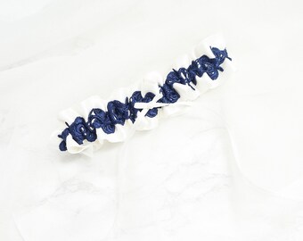 Navy Blue Lace Bridal Garter / Off White Wedding Garter / Bridal Ivory Satin Garter / Toss Garter / Keepsake Garter / Bridal Shower Gift