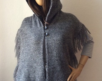 Hooded Scarf, Hood Scarf, Knitted Hood, Reversible Scarf, Fringe Scarf