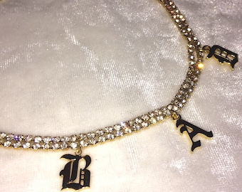 Old English Rhinestone Choker ~ Gold ~ Gothic Jewelry Y2K 90s