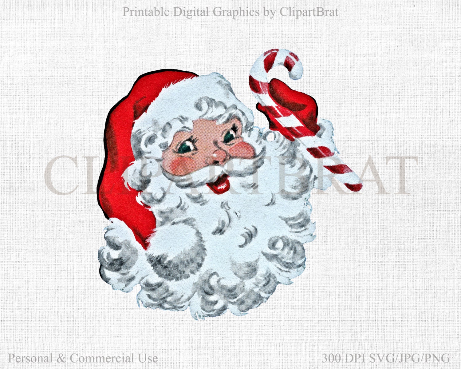 Download RETRO SANTA CLAUS Clipart Commercial Use Christmas Clip Art for Kids Santa Face Hat & Candy Cane ...