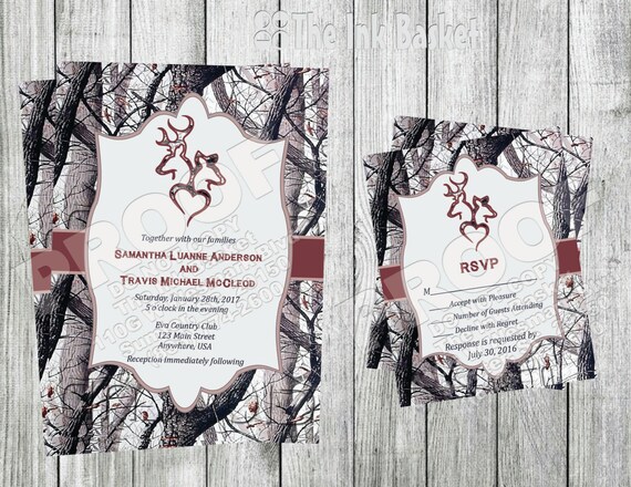 Winter Camo Deer Head Country Wedding Invitations Camo