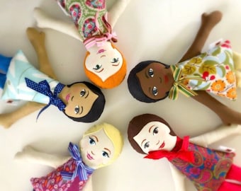 Custom Made Cloth Doll, you choose hair color, eye, skin and dress color