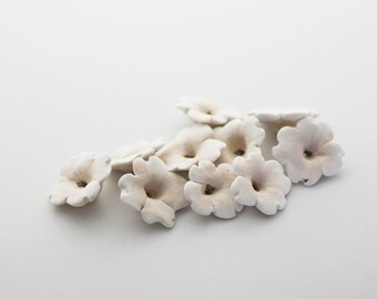 Dogwood Bead, White Flower Beads, Polymer Clay Beads 10 pieces