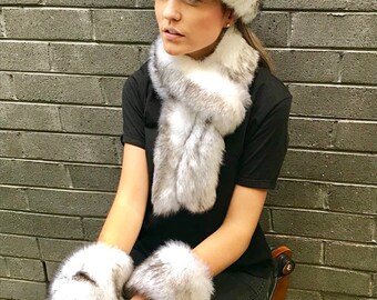 Faux fur hat, faux fur scarf, faux fur cuffs, russian style hat, fluffy hat - Eskimo