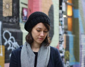 Slouchy Beanie Hat, Womens Knitted Hat, Chunky Slouchy Beanie Hat, Winter Hat, Black
