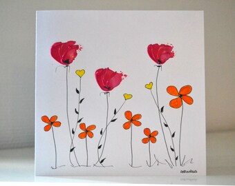 Original hand - painted card - single card of Art hand painted birthday card