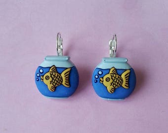 Earrings ♥ jar aquarium with a goldfish ♥♥♥♥