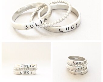 Mothers Rings - Mothers Rings with Names - Custom Stamped Mother's Rings - Stackable Name Rings - Stacking Rings - Sterling Silver Rings