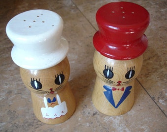 Vintage Wooden Salty & Peppy Shakers