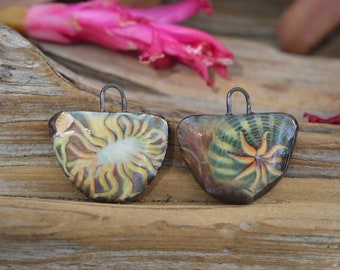 Sea Anenome - Handmade Porcelain Picture Bead Pair