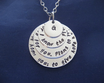 Jeremiah 29:11 - Hand Stamped Necklace - For I know The Plans I Have For You - Personalized Necklace - Initial Charm Necklace