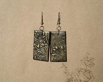 Dangling earrings Statement earrings Black and gold earrings Geometric earring Big earring Large earrings Antique earring Steampunk earrings