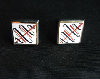 Victoria Flemming Cufflinks Square Porcelain Enamel Vintage Pattern