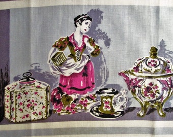 Vintage Towel Mid Century Kitchen Linens Purple Grey Gray Tea Towel Dish Towel Dish Cloth Hardy Craft Vintage Linens