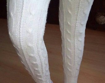 Knitted leggings White knitted lace leggings Winter white lace leggings Openwork trousers Openwork angora trousers Women's white lace angora