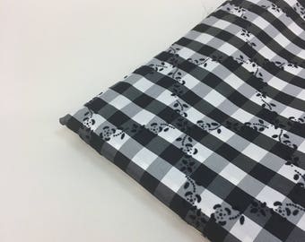 1950s FABRIC / vintage 50s Black Floral Flocked Plaid Taffeta Yardage