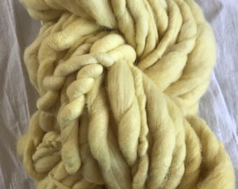 Peppermint dyed, handspun luxury yarn, 32 yards, bulky weight handspun, plant dyed, yellow yarn, botanical dyes, super soft handspun yarn