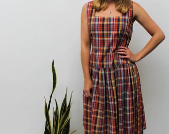 Check Drop Waist Midi Dress Size UK 10, US 6, EU 38