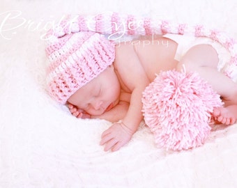 Photo Prop Crochet Newborn Baby Elf Hat Pink and White