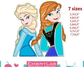 Applique Elsa And Anna. Frozen. Machine Embroidery Applique Design. Instant Digital Download (16186)