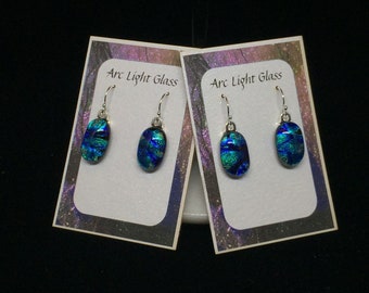 Earrings – Blue and Green Dichroic Fused Glass Earrings
