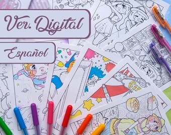 DIGITAL SPANISH - Witch Stories - Handmade magic coloring book - Colouring book, paint, ... Color therapy and stories - For adults