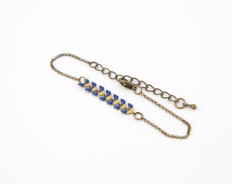 Navy Blue herringbone bracelet and brass #1303