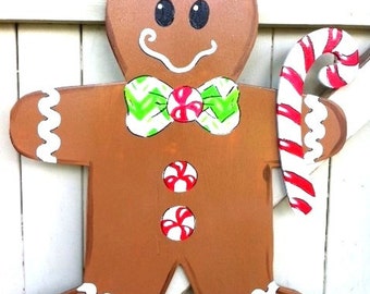 Gingerbread Man Girl Wooden Door Hanger Christmas Whole Family