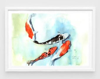 Original watercolor,fish koi,original painting,7"x10",home decor