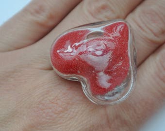 sandblasted glass heart ring