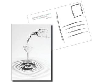 Postcard water/water bottle to water droplets