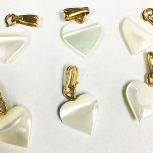 6 GENUINE mother-of-pearl HEART PENDANT 10 mm