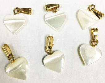 6 GENUINE mother-of-pearl HEART PENDANT 10 mm