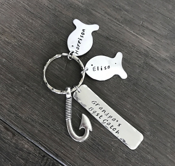 Personalized keychain for Grandpa. Fishing Key chain. Gift