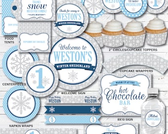 Winter ONEderland Decorations Boy - Winter Wonderland Boy Birthday - Instant Download and Edit File with Adobe Reader