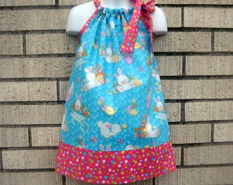 Easter Bunny and baskets Pillowcase Dress, Sizes 3M up to 7 years