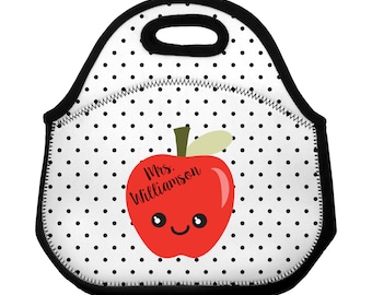 Teacher Lunch Bag Personalized Cute Apple Custom Teacher Lunch Tote / Lunch Sack / Personalized Polka Dots Neoprene Zippered Lunch Bag