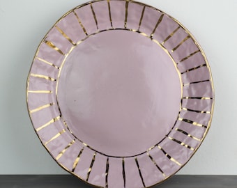 Pink and Yellow Gold Luster Dinner Plate