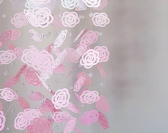 Pink Ombre Flower Mobile with Crystal Beads - baby mobile - baby shower gift - nursery ornament decoration - baby room - flower mobile