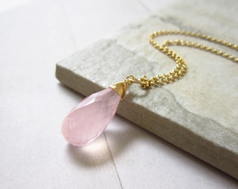 XlG - Light Pink Rose Quartz Pendant - Natural Gemstone Jewelry - 14k Gold Pendant - Sterling Silver Pendant - Pink Gemstone Pendant