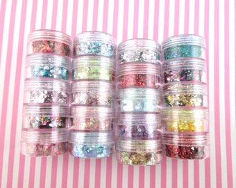 1 Bottle of 5 Assorted Chunky Glitters, Solvent Resistant Glitter, 30 grams