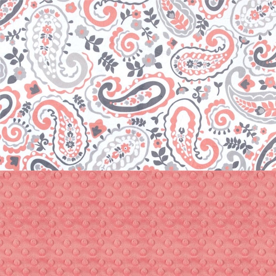 Paisley Girl Lovey, Personalized Baby Blanket Girl, Minky Baby Blanket, Coral Gray Paisley Blanket, Mini Baby Blanket, Security Blanket