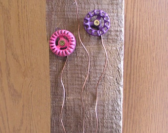 Reclaimed Barnwood Water Valve Vase of Flowers ~ Garden Art ~ Rustic Metal Wall Art ~ Barnwood Wall Art ~ Water Spigot Art