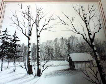 Original Drawing Finnish Landscape - Finland - Nousiainen - Suomi Finland 2002 - 31 x 41 cm - Will be Shipped without Frame !