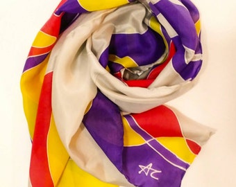 Hand painted silk scarf Painted silk scarf Unique silk scarf large silk scarf, Christmas gift, gift for women, Ladies scarves Hand dyed